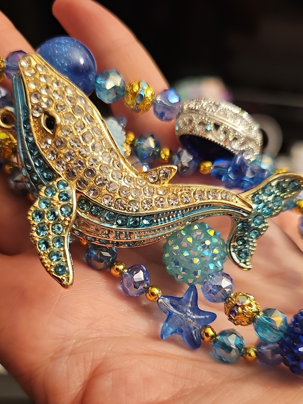 Blue Crystal Whale Purse Charm